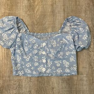 Shein Floral Puff Sleeve Crop Top Size XS